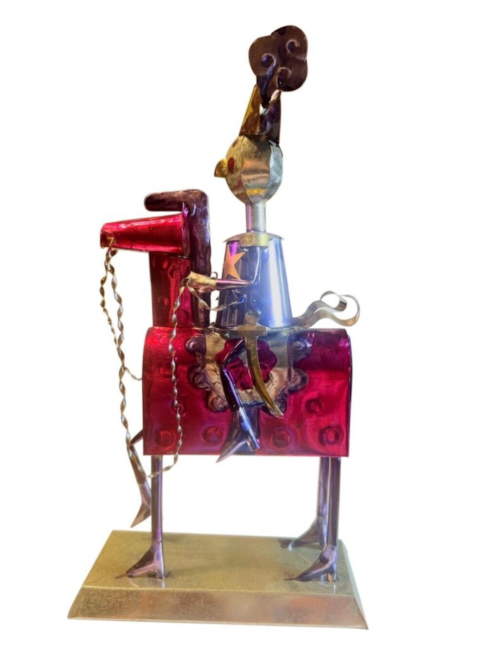 Colorful Metal Knight On Horseback Sculpture With Detailed Design And Twisted Ch